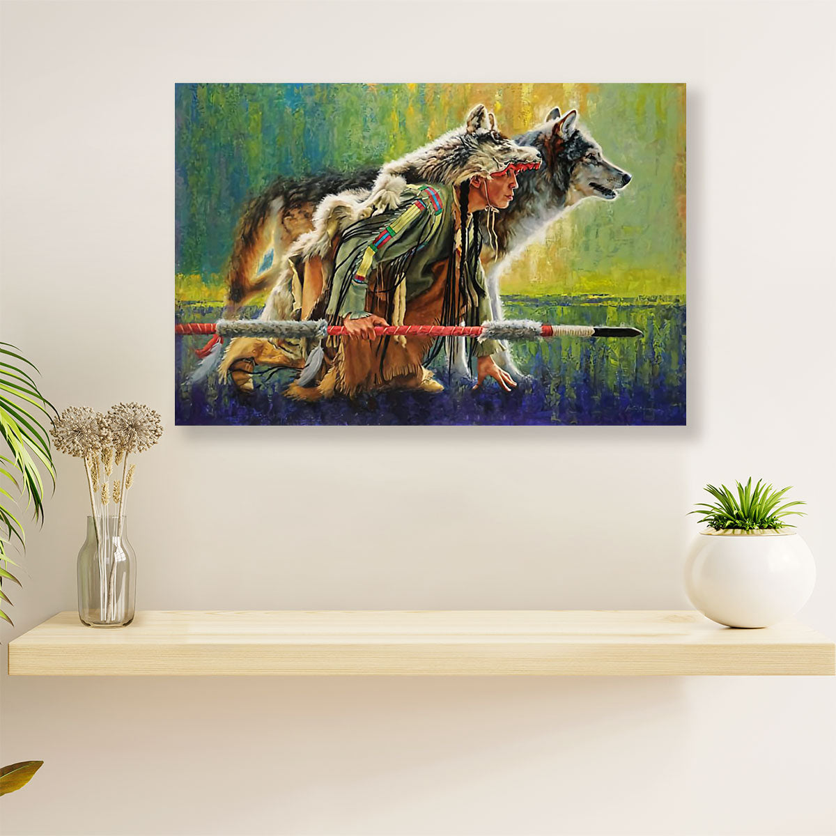 Native American Tribe Canvas Wall Art Prints | Native People & Wolf |Gift for American Indians