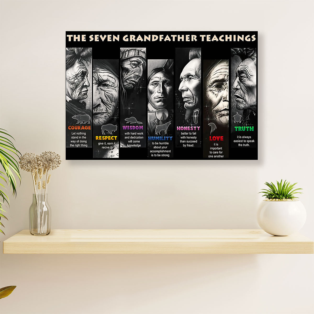 Native American Tribe Canvas Wall Art Prints | Seven Grandfather Teachings |Gift for American Indians