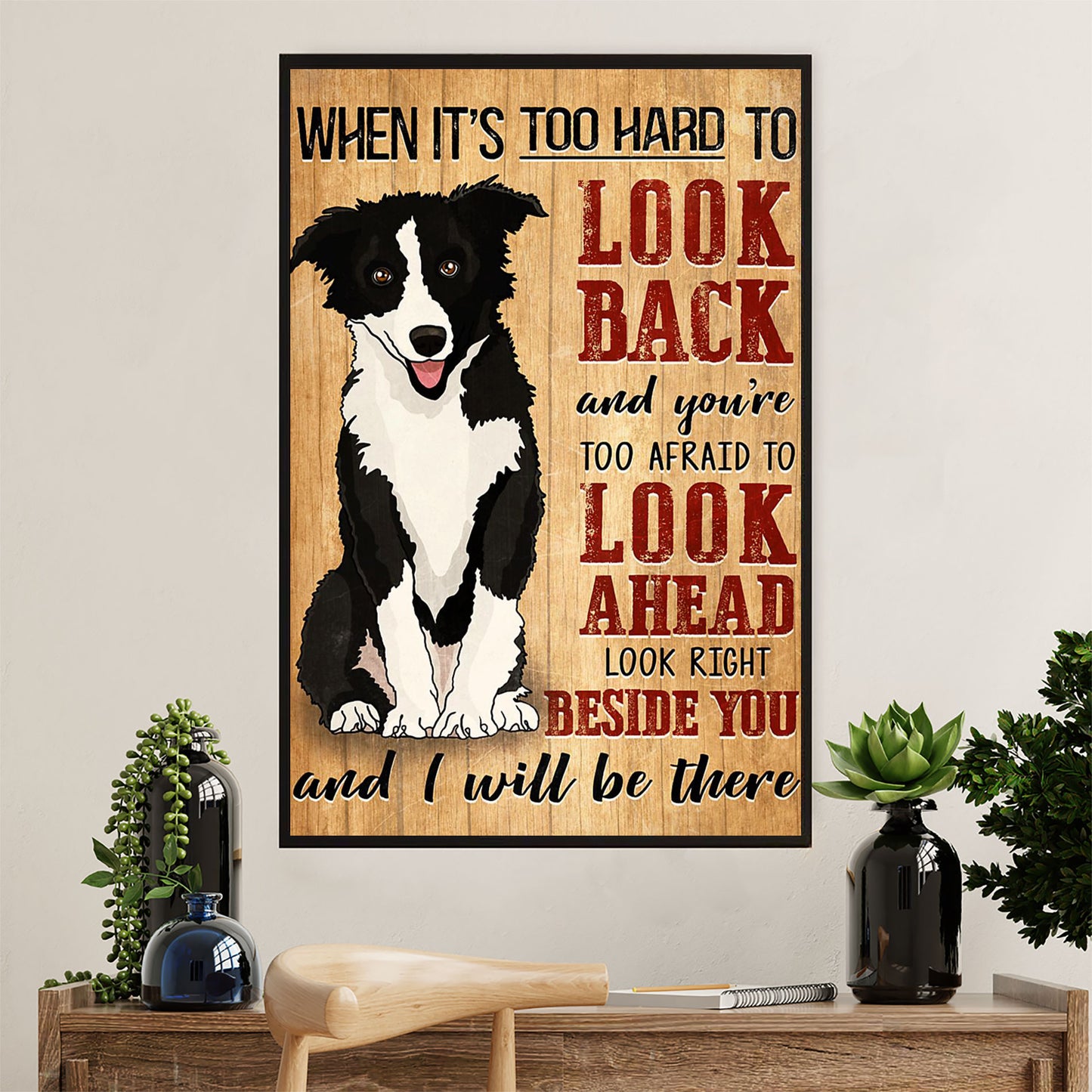 Cute Border Collie Dog Poster Prints | Right Beside You | Wall Art Gift for Puppies Merle Collie Lover