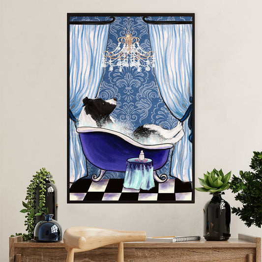 Cute Border Collie Dog Poster Prints | Collie in Bath | Wall Art Gift for Puppies Merle Collie Lover