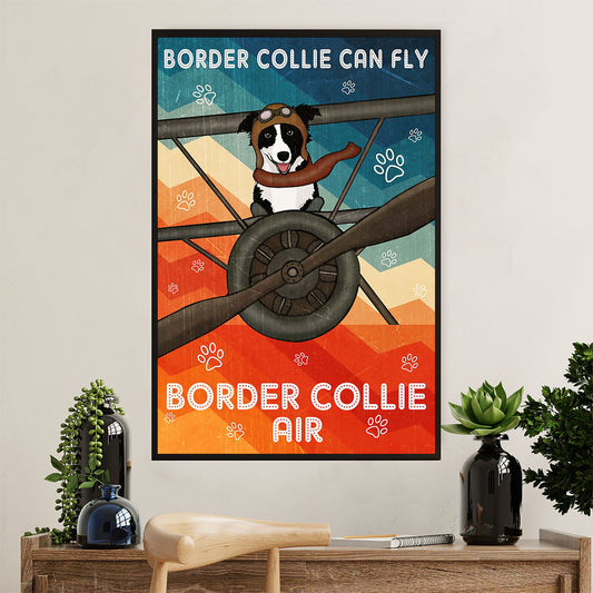 Cute Border Collie Dog Poster Prints | Collie Can Fly | Wall Art Gift for Puppies Merle Collie Lover