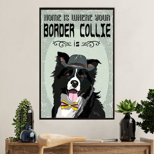 Cute Border Collie Dog Poster Prints | Home Is Where | Wall Art Gift for Puppies Merle Collie Lover