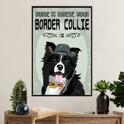 Cute Border Collie Dog Canvas Wall Art Prints | Home Is Where |  Gift for Merle Collie Lover