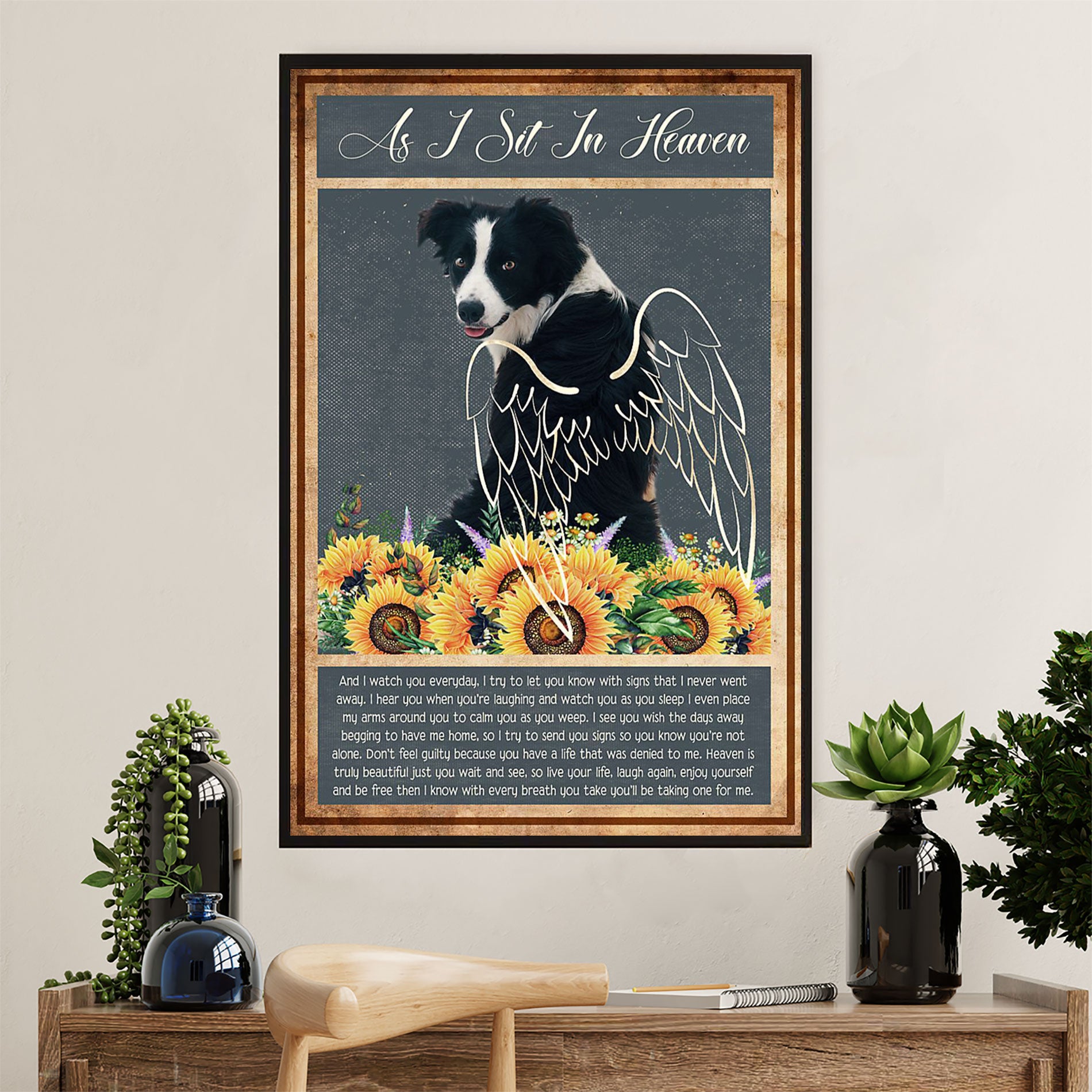 Cute Border Collie Dog Canvas Wall Art Prints | Dog Memorial Angels |  Gift for Merle Collie Lover