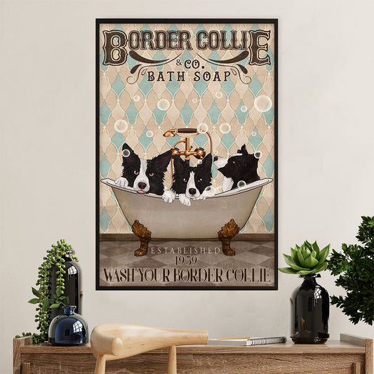 Cute Border Collie Dog Poster Prints | Collie Bath Soap | Wall Art Gift for Puppies Merle Collie Lover