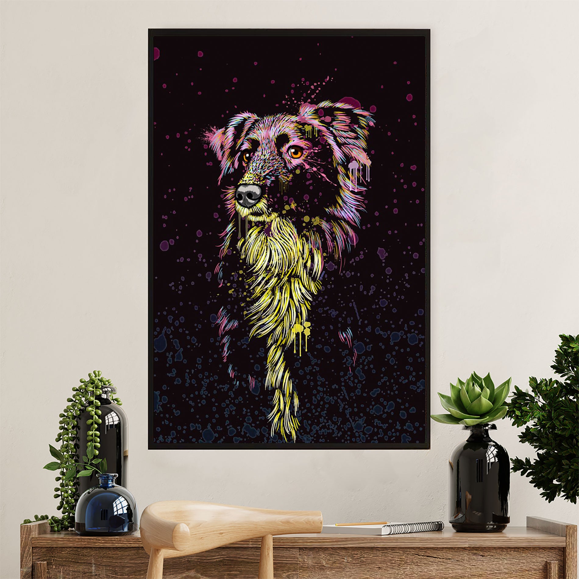 Cute Border Collie Dog Canvas Wall Art Prints | Watercolor Dog Painting |  Gift for Merle Collie Lover