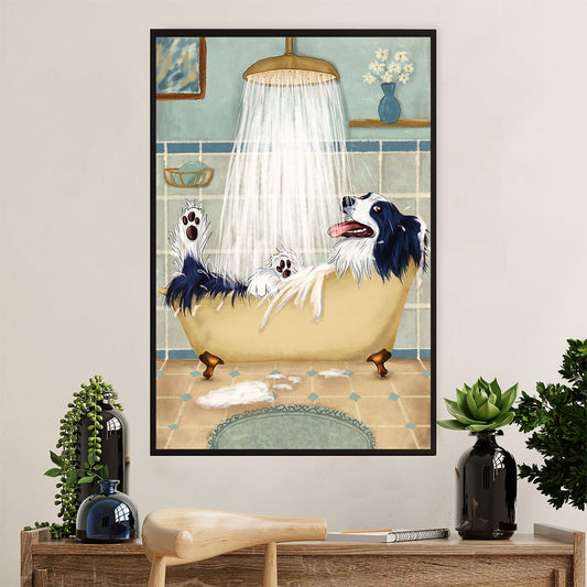 Cute Border Collie Dog Poster Prints | Collie in Bath | Wall Art Gift for Puppies Merle Collie Lover