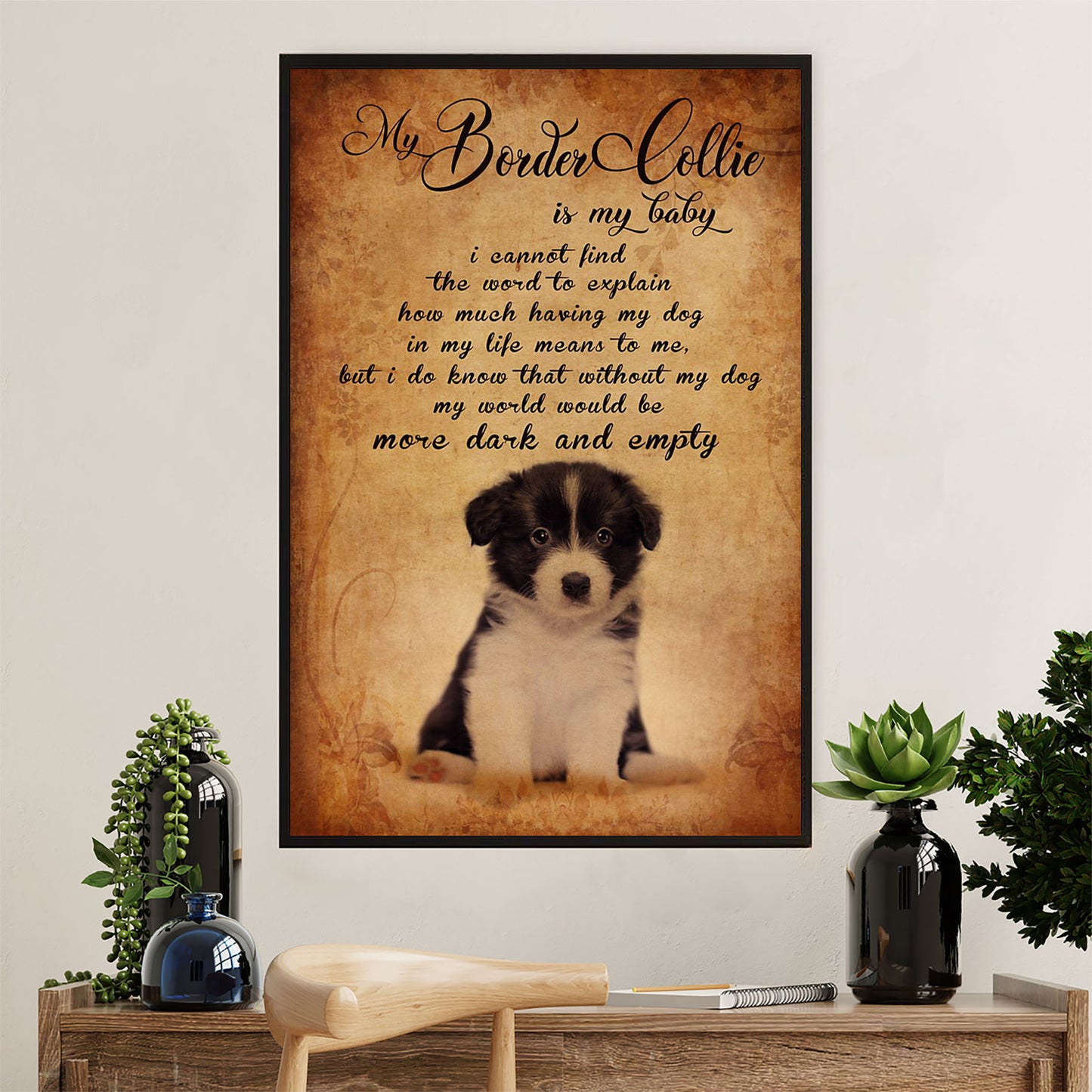 Cute Border Collie Dog Canvas Wall Art Prints | Baby Collie |  Gift for Merle Collie Lover