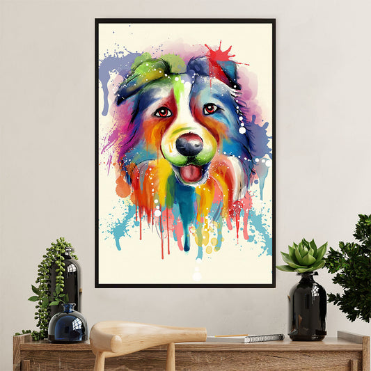 Cute Border Collie Dog Canvas Wall Art Prints | Watercolor Painting |  Gift for Merle Collie Lover