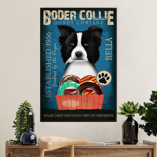 Cute Border Collie Dog Poster Prints | Vintage Donut Company | Wall Art Gift for Puppies Merle Collie Lover
