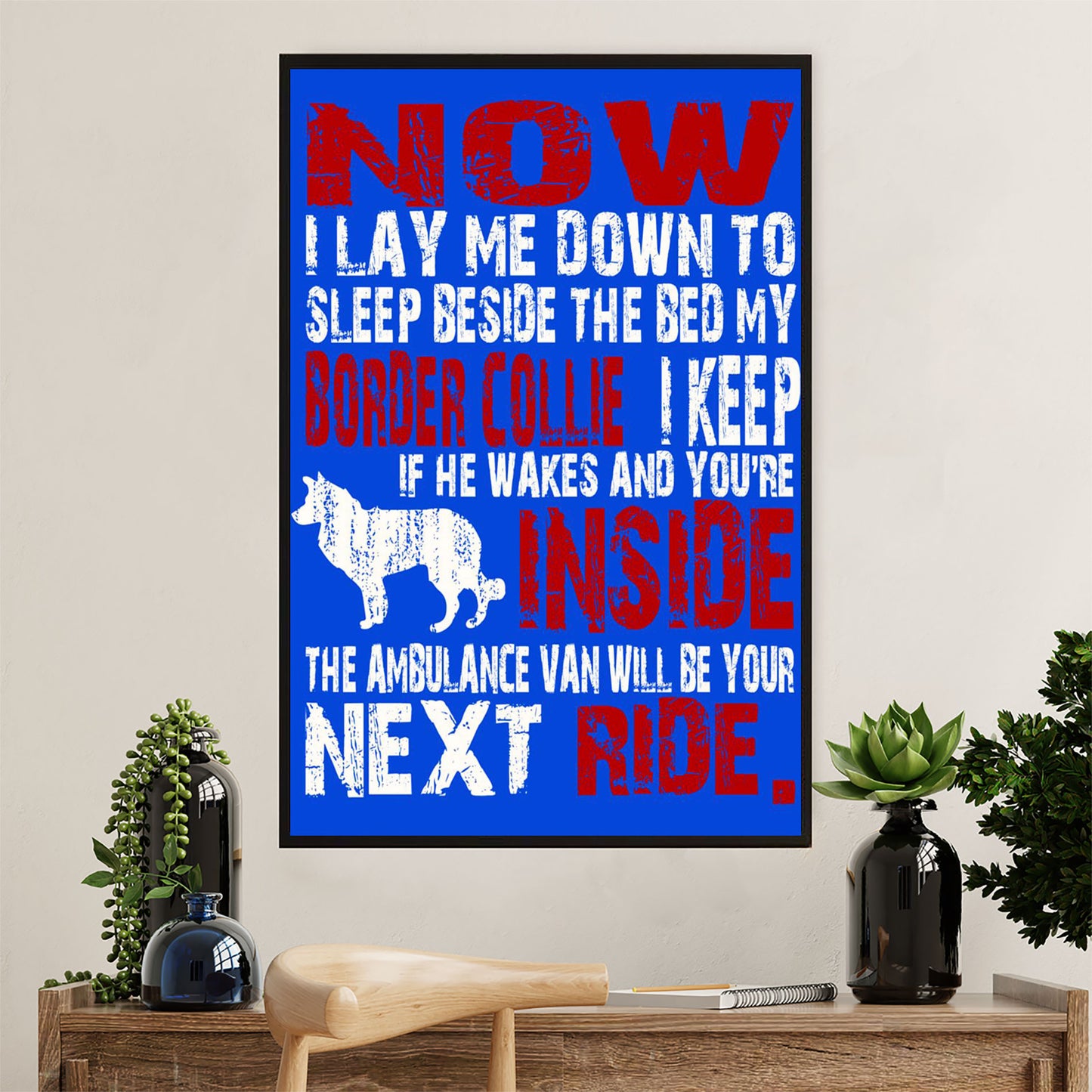 Cute Border Collie Dog Canvas Wall Art Prints | Your Next Ride |  Gift for Merle Collie Lover