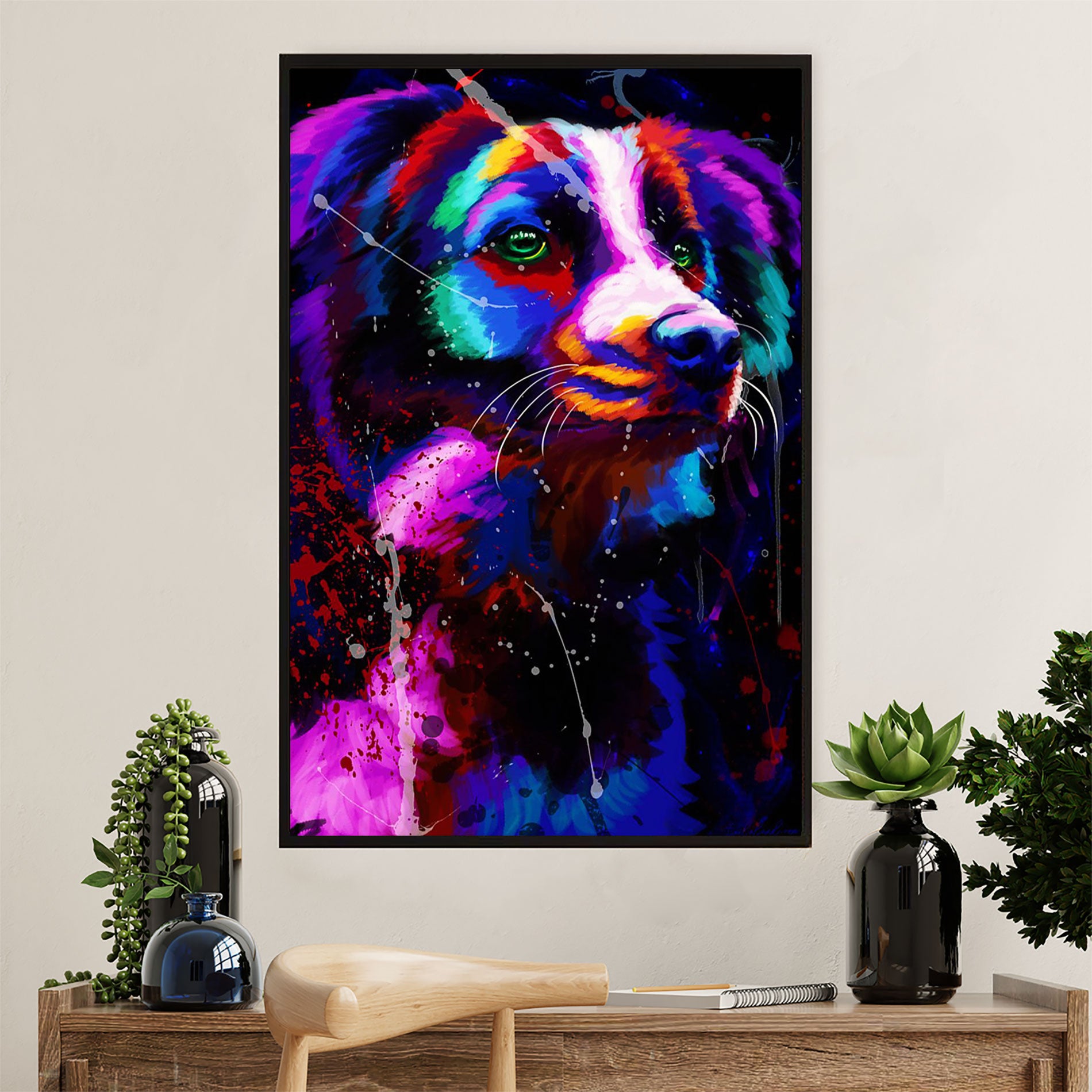 Cute Border Collie Dog Canvas Wall Art Prints | Watercolor Painting |  Gift for Merle Collie Lover