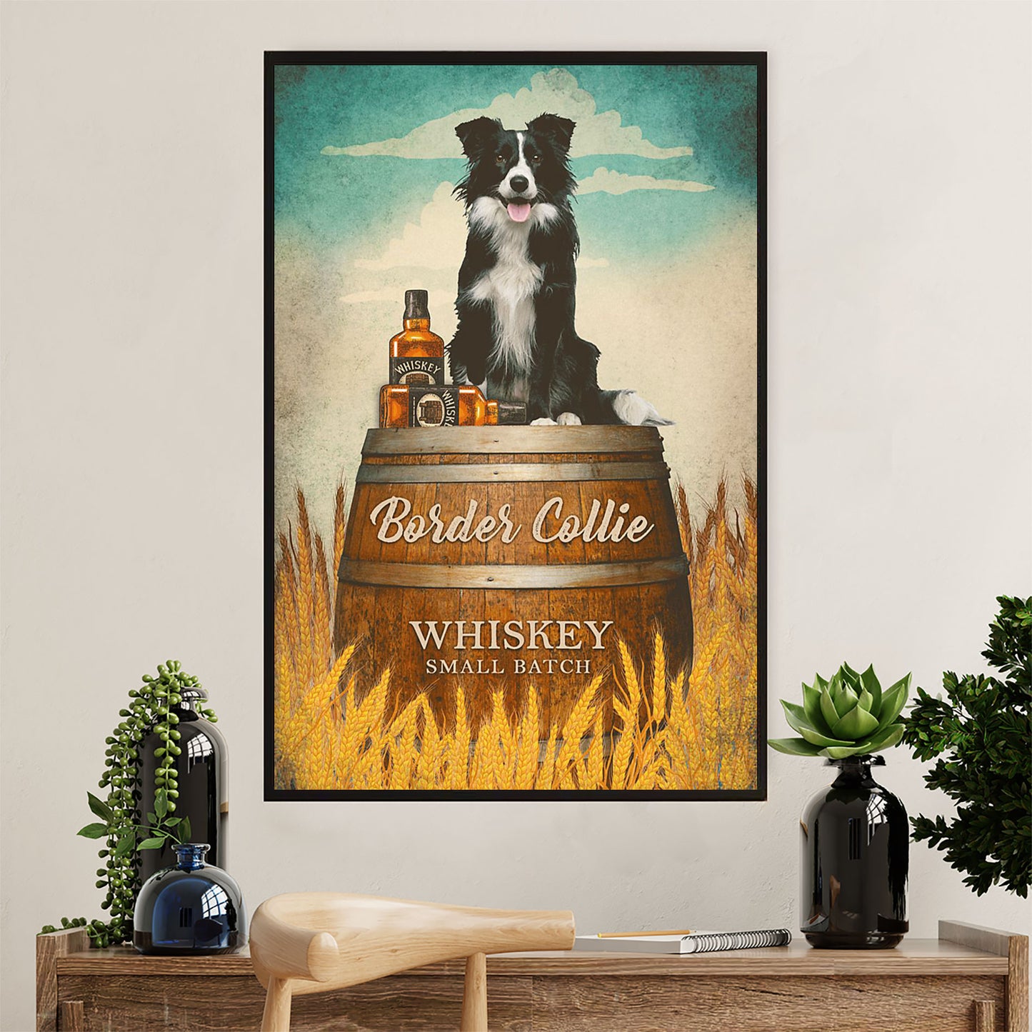 Cute Border Collie Dog Canvas Wall Art Prints | Whiskey Collie |  Gift for Merle Collie Lover