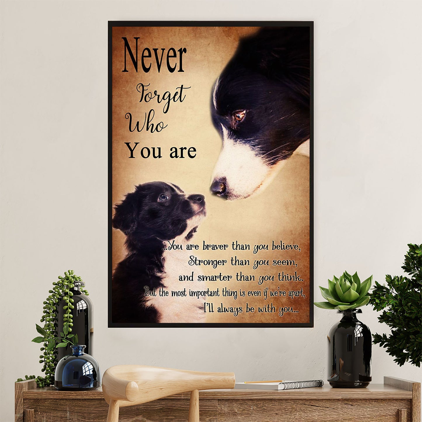 Cute Border Collie Dog Canvas Wall Art Prints | Never Forget Who You Are |  Gift for Merle Collie Lover