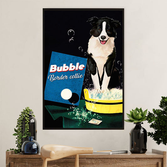 Cute Border Collie Dog Canvas Wall Art Prints | Bubble Border Collie |  Gift for Merle Collie Lover