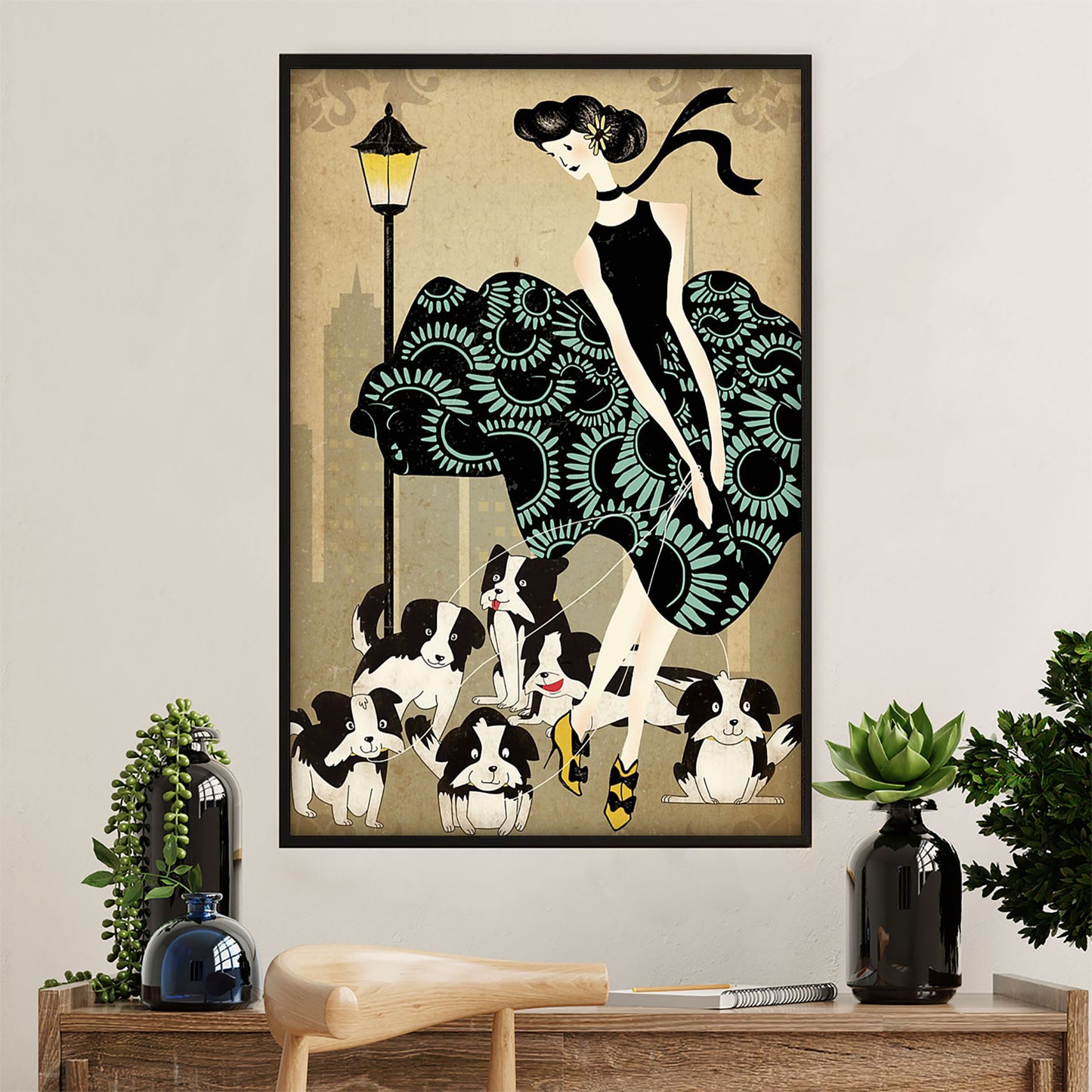 Cute Border Collie Dog Canvas Wall Art Prints | Lady & Little Collies |  Gift for Merle Collie Lover