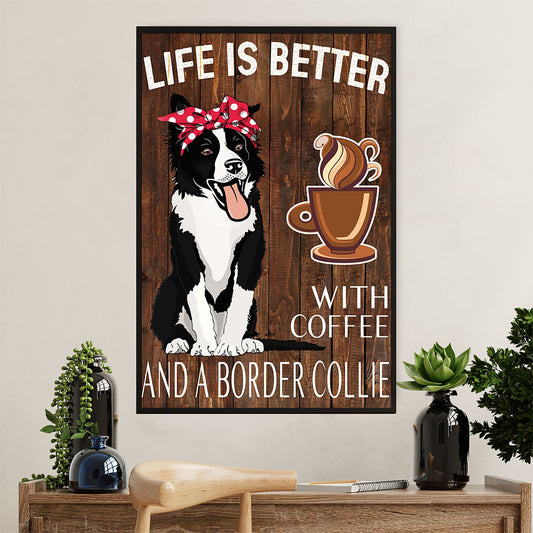 Cute Border Collie Dog Canvas Wall Art Prints | Loves Coffee & Border Collie |  Gift for Merle Collie Lover
