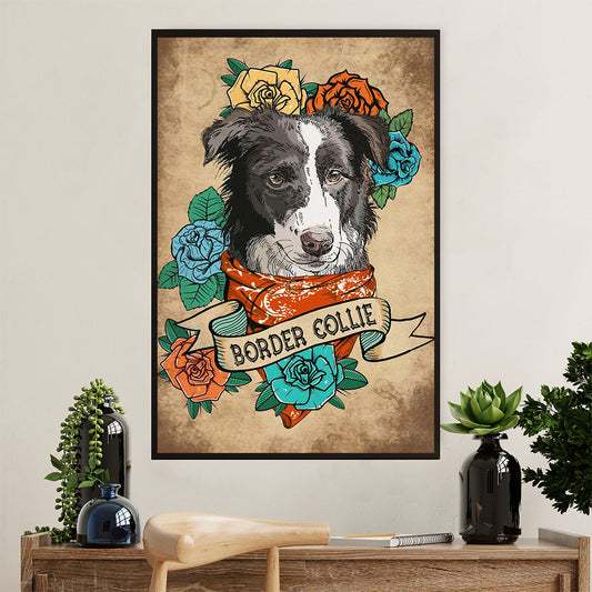 Cute Border Collie Dog Canvas Wall Art Prints | Collie Flower |  Gift for Merle Collie Lover