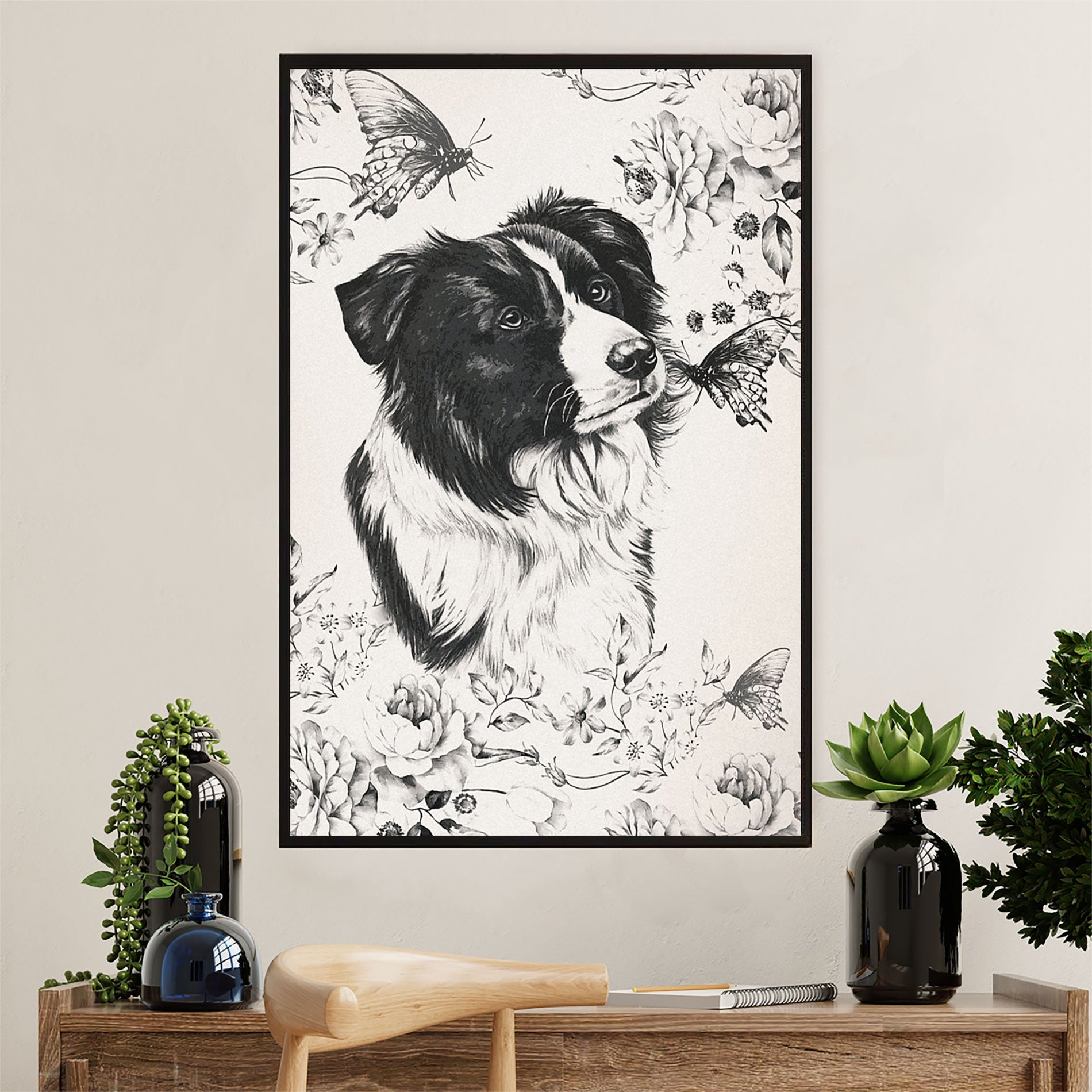 Cute Border Collie Dog Poster Prints | Pencil Collie Painting | Wall Art Gift for Puppies Merle Collie Lover