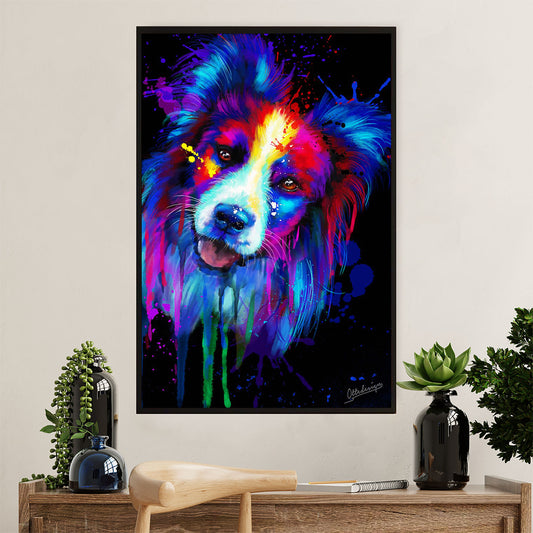 Cute Border Collie Dog Poster Prints | Dog Watercolor Painting | Wall Art Gift for Puppies Merle Collie Lover