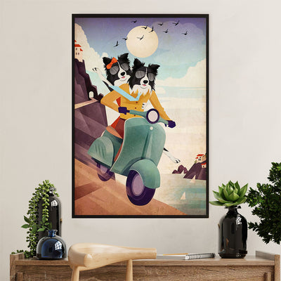 Cute Border Collie Dog Canvas Wall Art Prints | Funny Collie Rides |  Gift for Merle Collie Lover