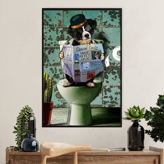 Cute Border Collie Dog Canvas Wall Art Prints | Funny Collie in Toilet |  Gift for Merle Collie Lover