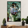 Cute Border Collie Dog Canvas Wall Art Prints | Funny Collie in Toilet |  Gift for Merle Collie Lover