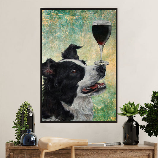 Cute Border Collie Dog Canvas Wall Art Prints | Dog & Wine |  Gift for Merle Collie Lover