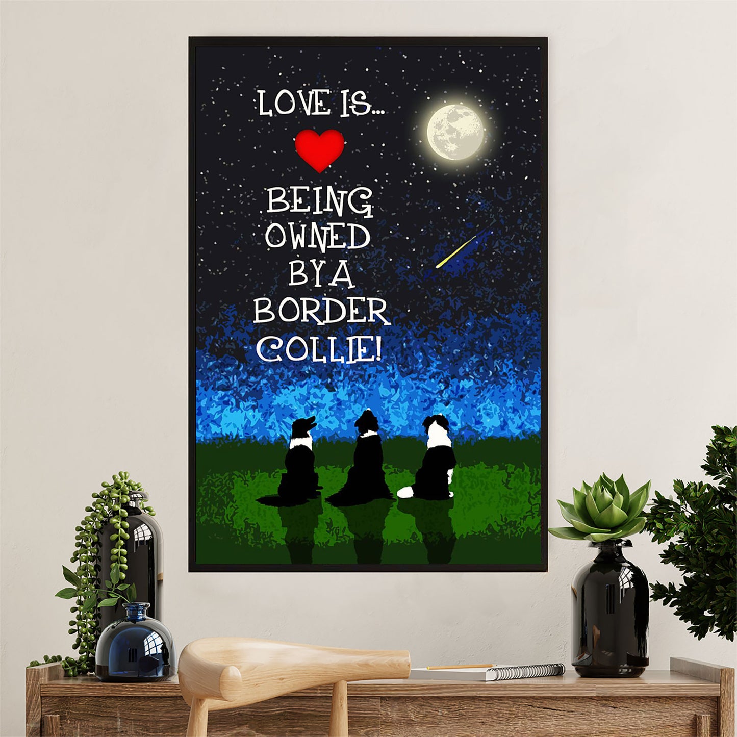 Cute Border Collie Dog Poster Prints | Love Is | Wall Art Gift for Puppies Merle Collie Lover