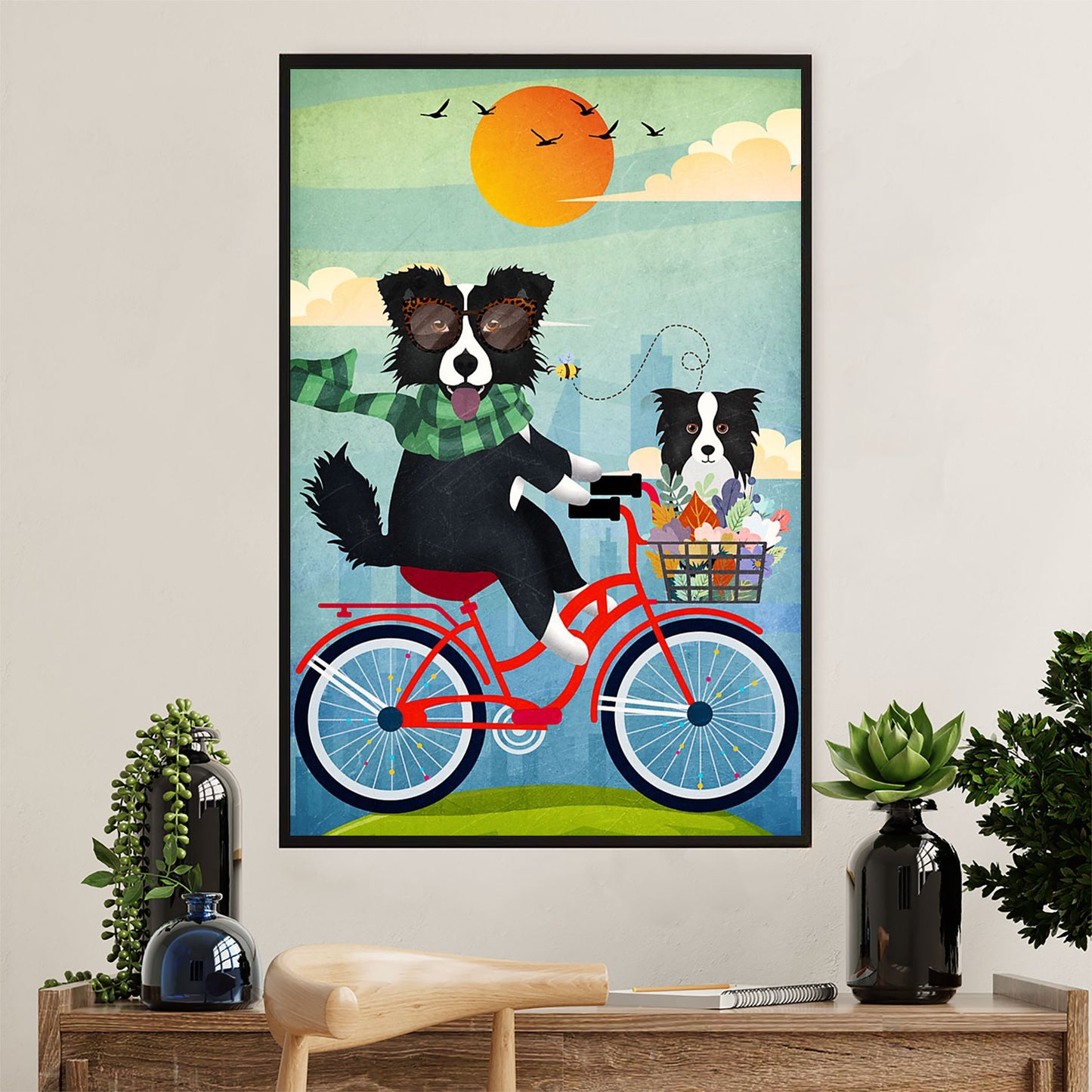 Cute Border Collie Dog Canvas Wall Art Prints | Collies Hang Out |  Gift for Merle Collie Lover