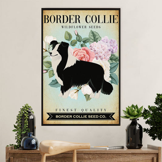 Cute Border Collie Dog Poster Prints | Wild Flower Seeds | Wall Art Gift for Puppies Merle Collie Lover