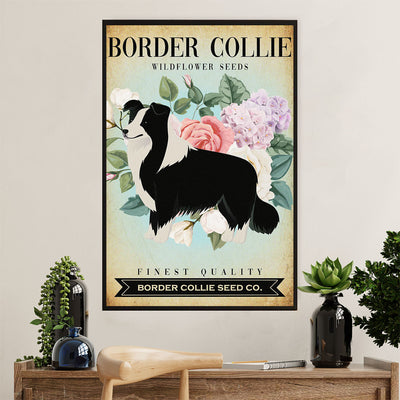 Cute Border Collie Dog Canvas Wall Art Prints | Wild Flower Seeds |  Gift for Merle Collie Lover