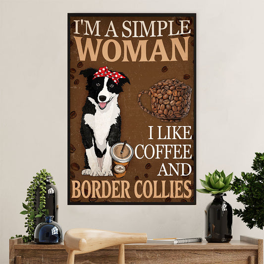 Cute Border Collie Dog Poster Prints | Woman Loves Coffee & Collies | Wall Art Gift for Puppies Merle Collie Lover