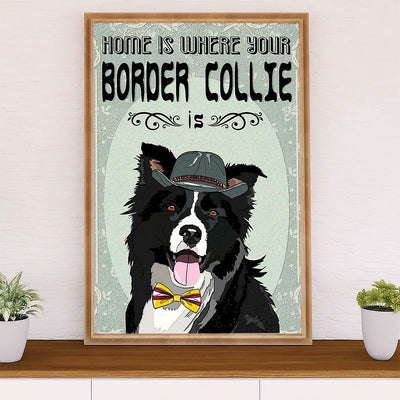 Cute Border Collie Dog Canvas Wall Art Prints | Home Is Where |  Gift for Merle Collie Lover