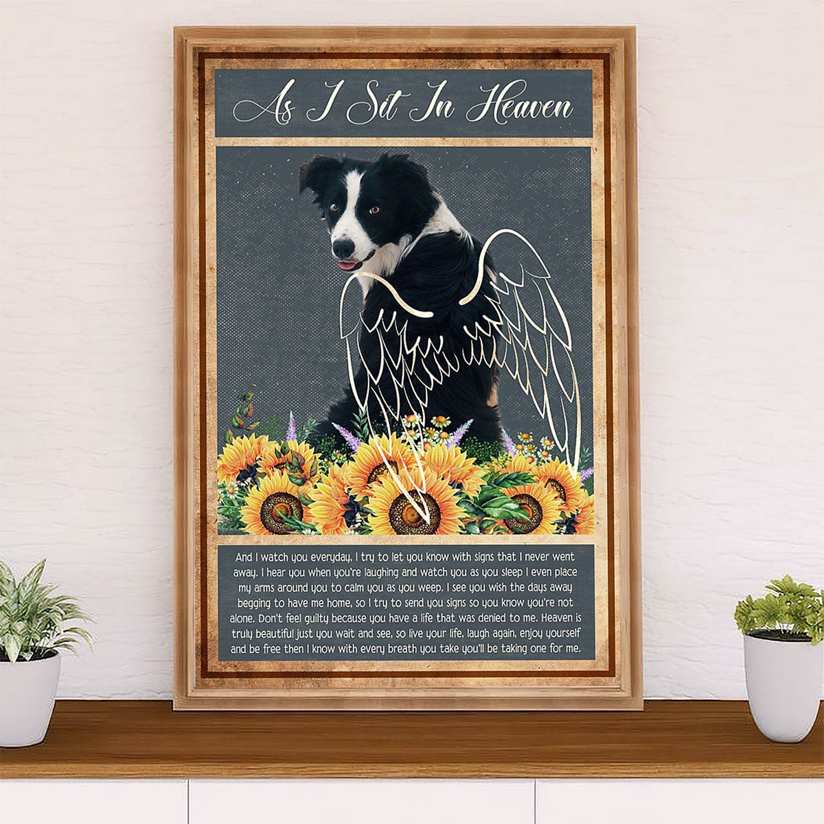 Cute Border Collie Dog Canvas Wall Art Prints | Dog Memorial Angels |  Gift for Merle Collie Lover