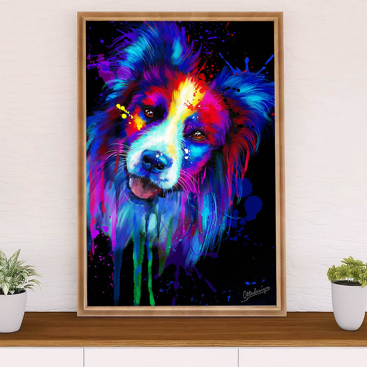 Cute Border Collie Dog Canvas Wall Art Prints | Watercolor Dog Painting |  Gift for Merle Collie Lover
