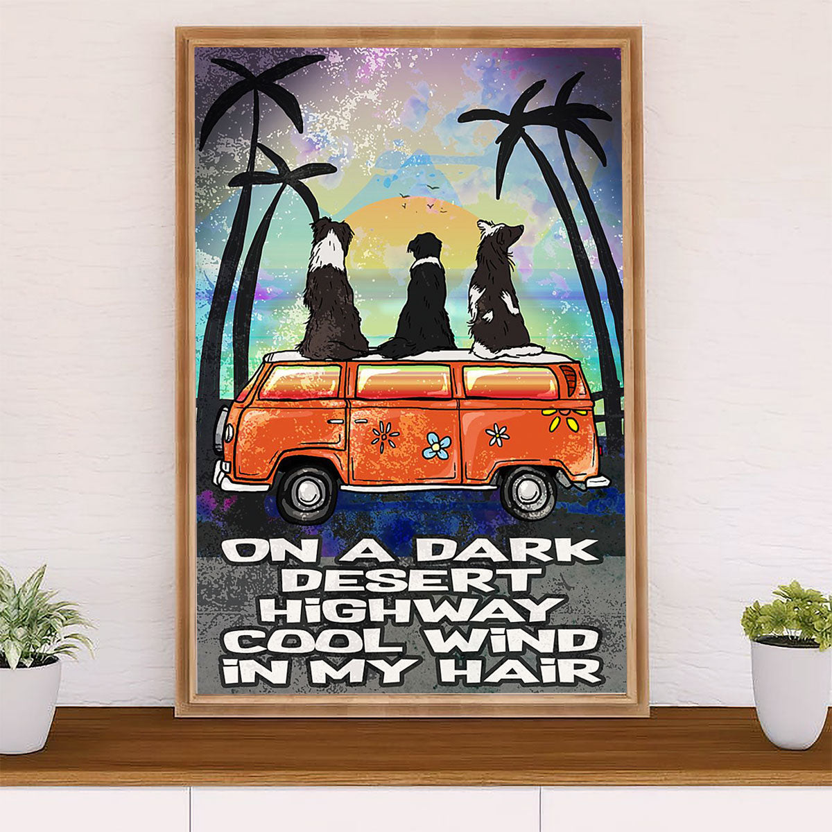 Cute Border Collie Dog Poster Prints | On A Dark Desert | Wall Art Gift for Puppies Merle Collie Lover