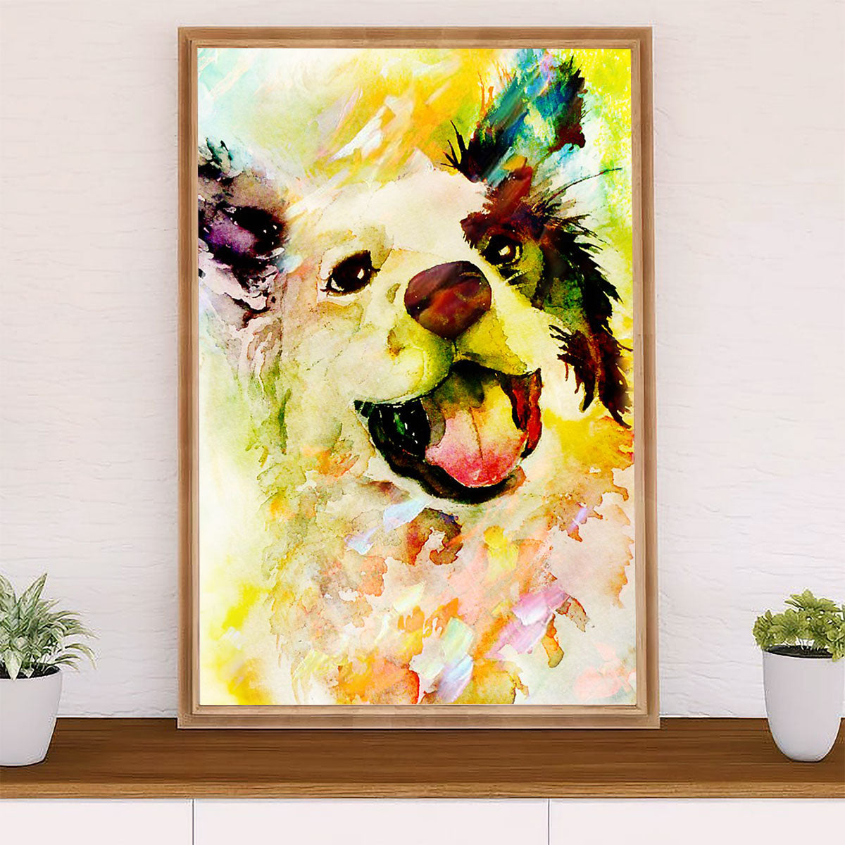 Cute Border Collie Dog Canvas Wall Art Prints | Watercolor Painting |  Gift for Merle Collie Lover