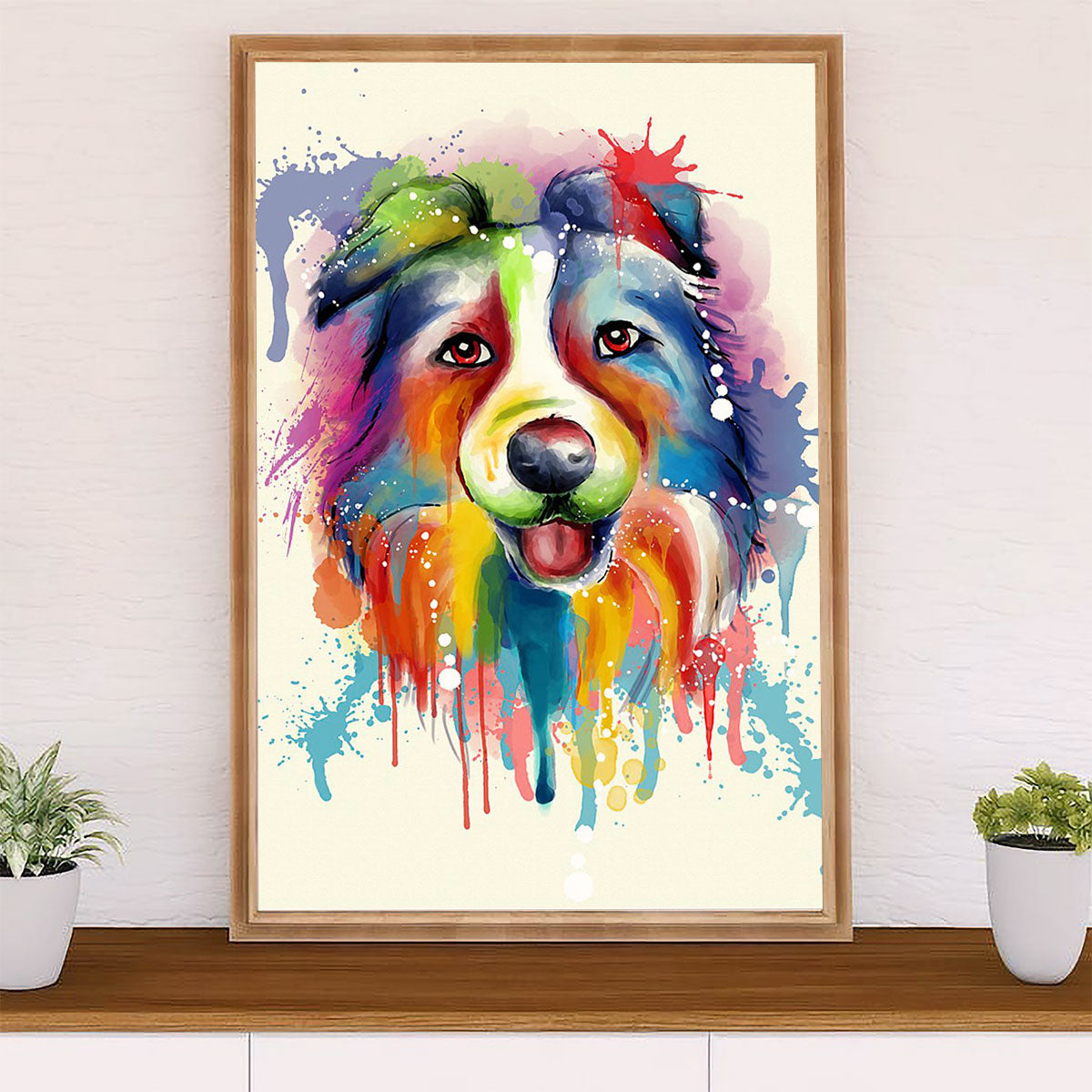 Cute Border Collie Dog Canvas Wall Art Prints | Watercolor Painting |  Gift for Merle Collie Lover