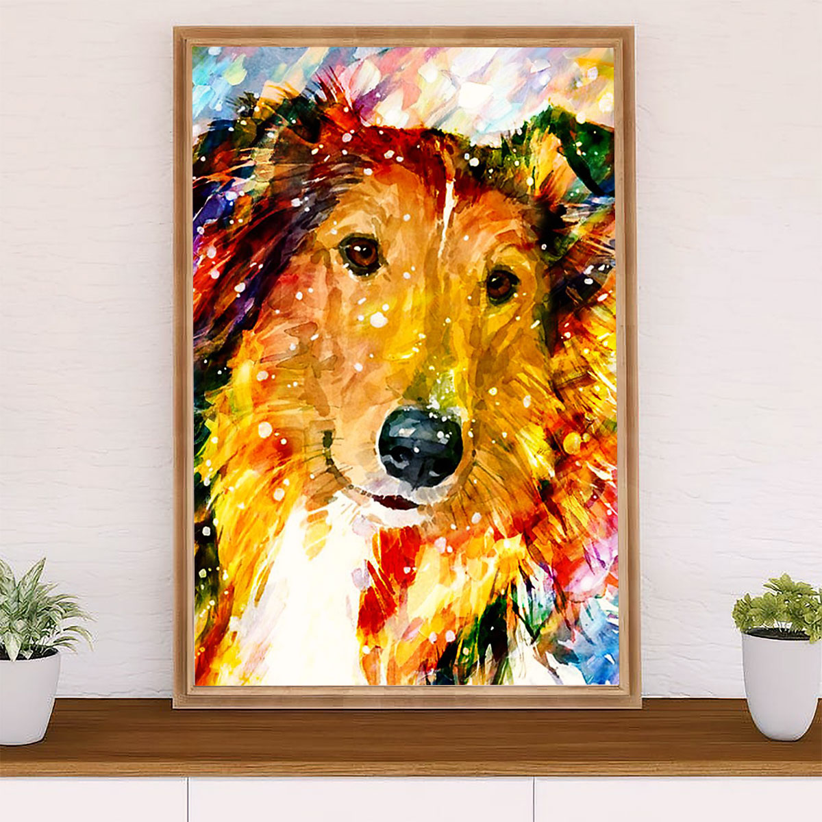 Cute Border Collie Dog Canvas Wall Art Prints | Watercolor Painting |  Gift for Merle Collie Lover