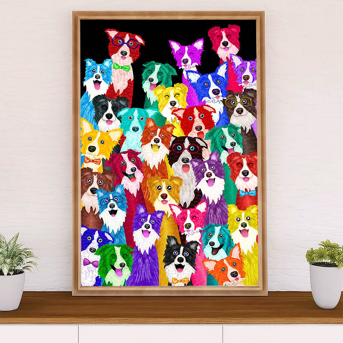 Cute Border Collie Dog Canvas Wall Art Prints | Multi Border Collies |  Gift for Merle Collie Lover