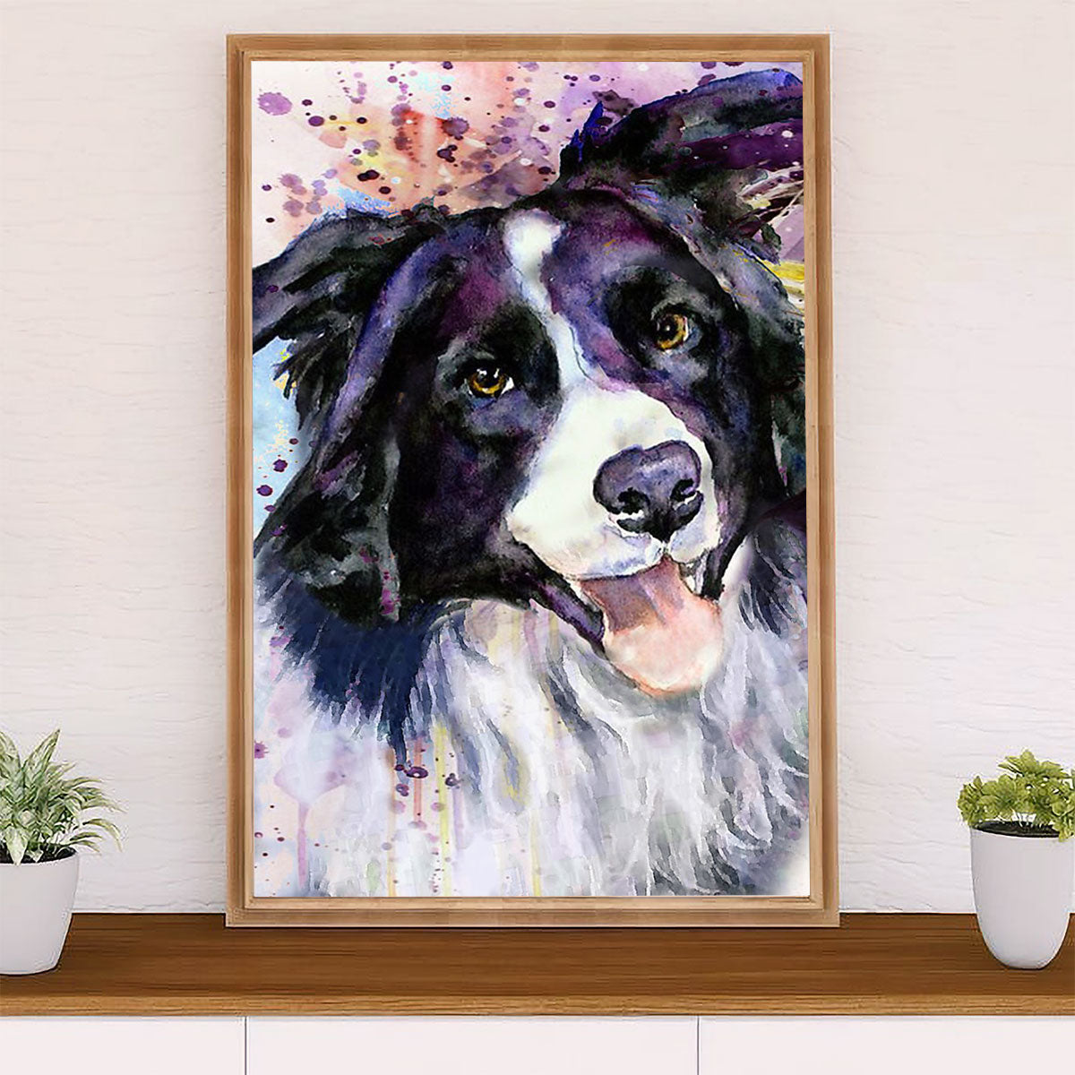 Cute Border Collie Dog Canvas Wall Art Prints | Watercolor Painting |  Gift for Merle Collie Lover