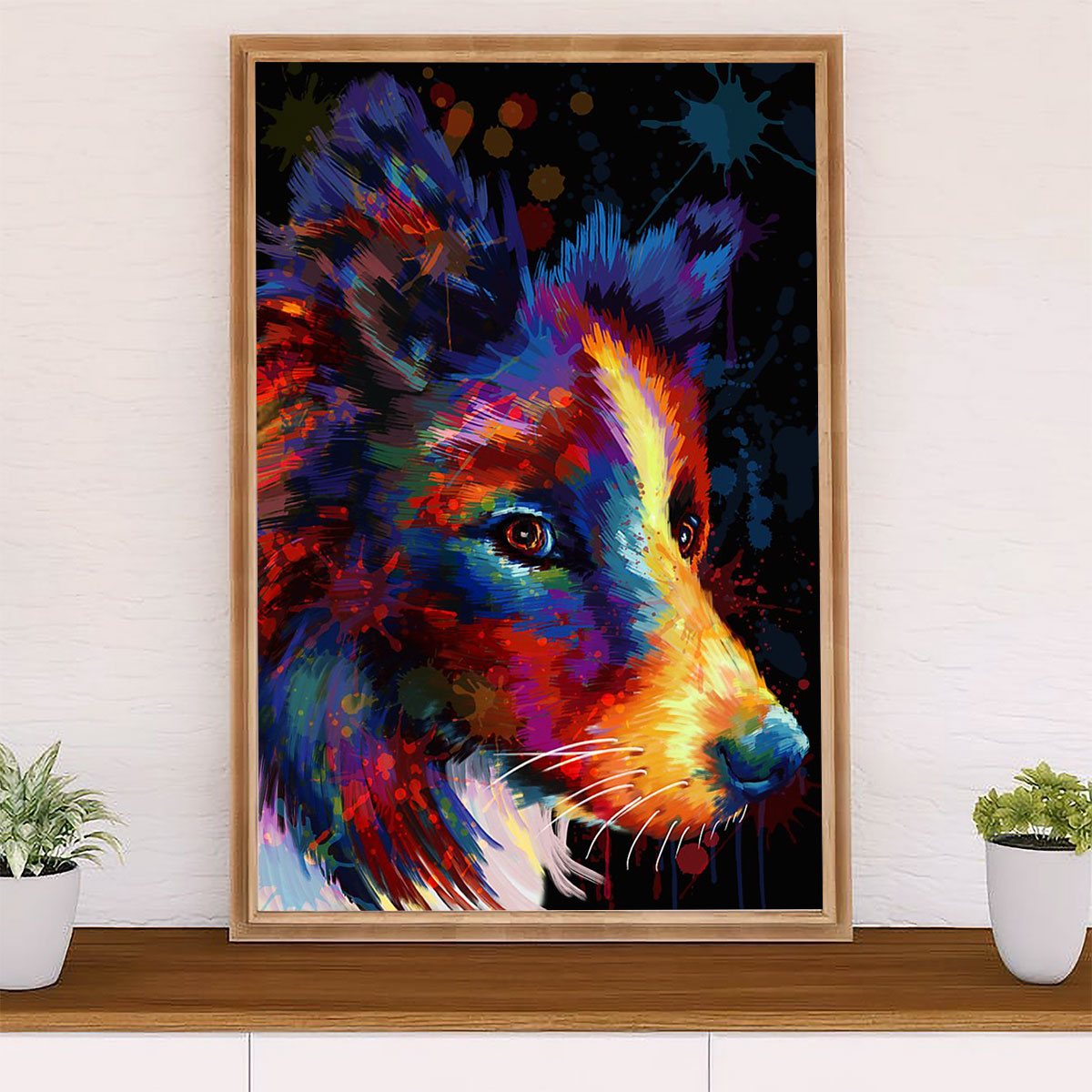 Cute Border Collie Dog Canvas Wall Art Prints | Watercolor Painting |  Gift for Merle Collie Lover