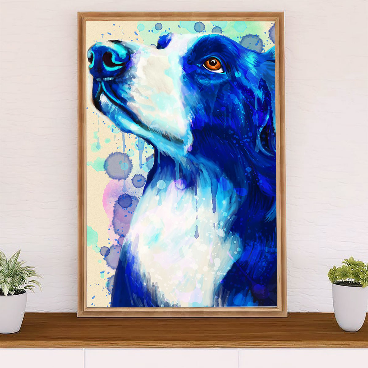 Cute Border Collie Dog Poster Prints | Watercolor Painting | Wall Art Gift for Puppies Merle Collie Lover