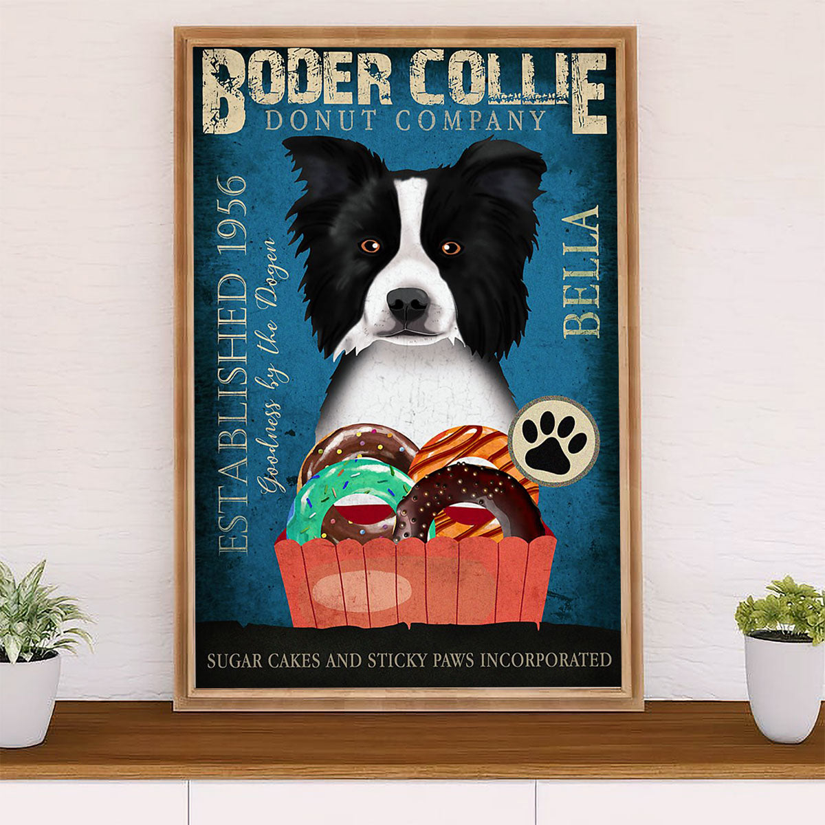 Cute Border Collie Dog Canvas Wall Art Prints | Vintage Donut Company |  Gift for Merle Collie Lover