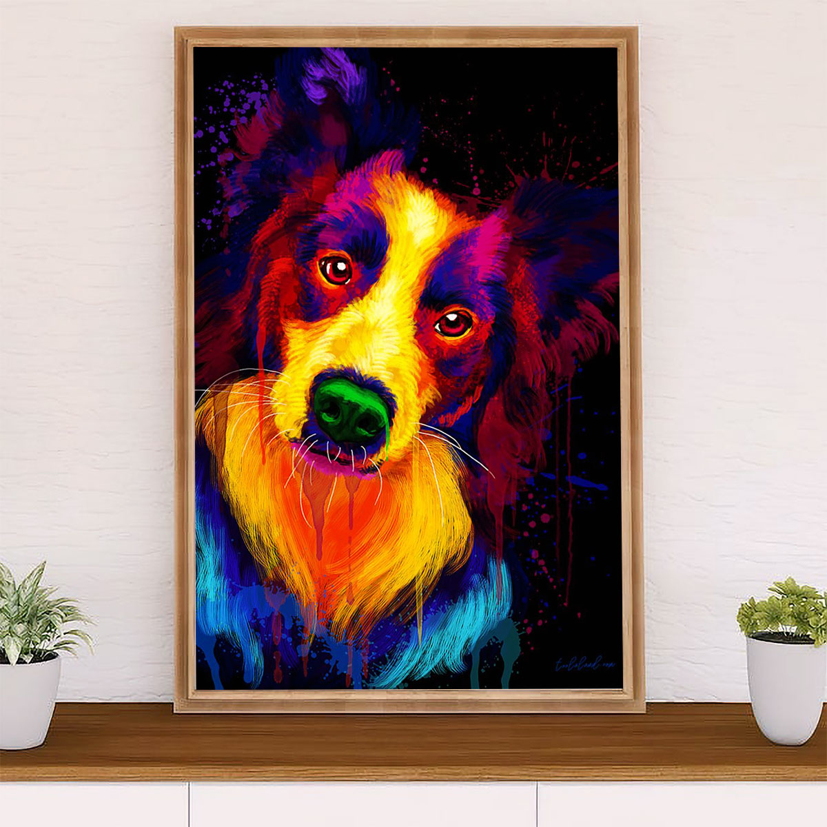 Cute Border Collie Dog Canvas Wall Art Prints | Dog Watercolor Painting |  Gift for Merle Collie Lover