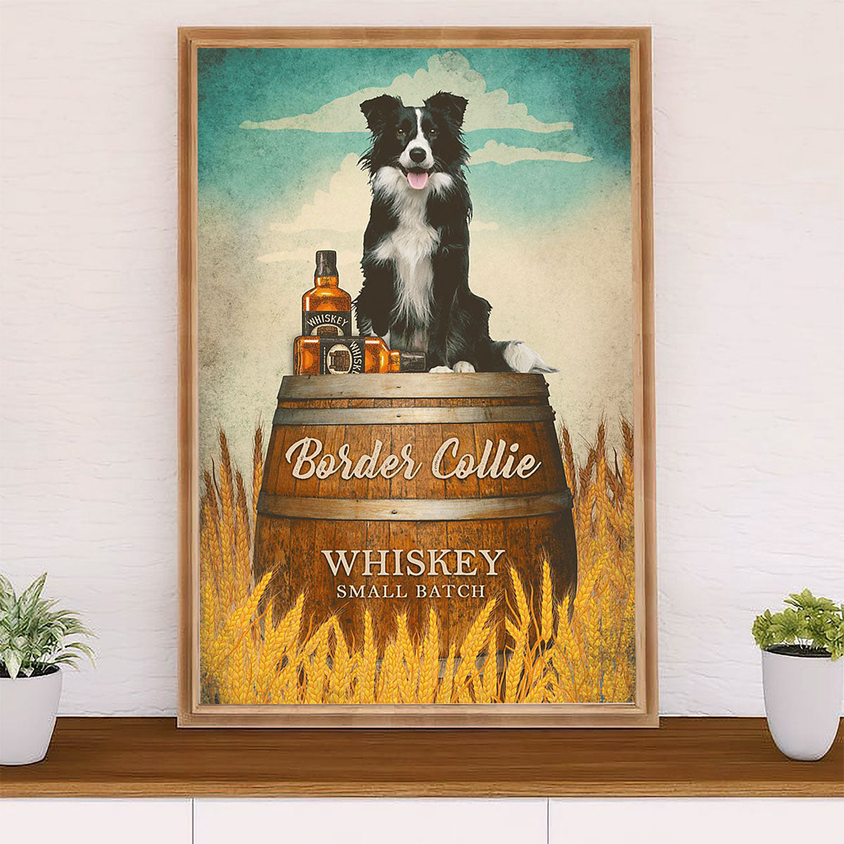 Cute Border Collie Dog Canvas Wall Art Prints | Whiskey Collie |  Gift for Merle Collie Lover