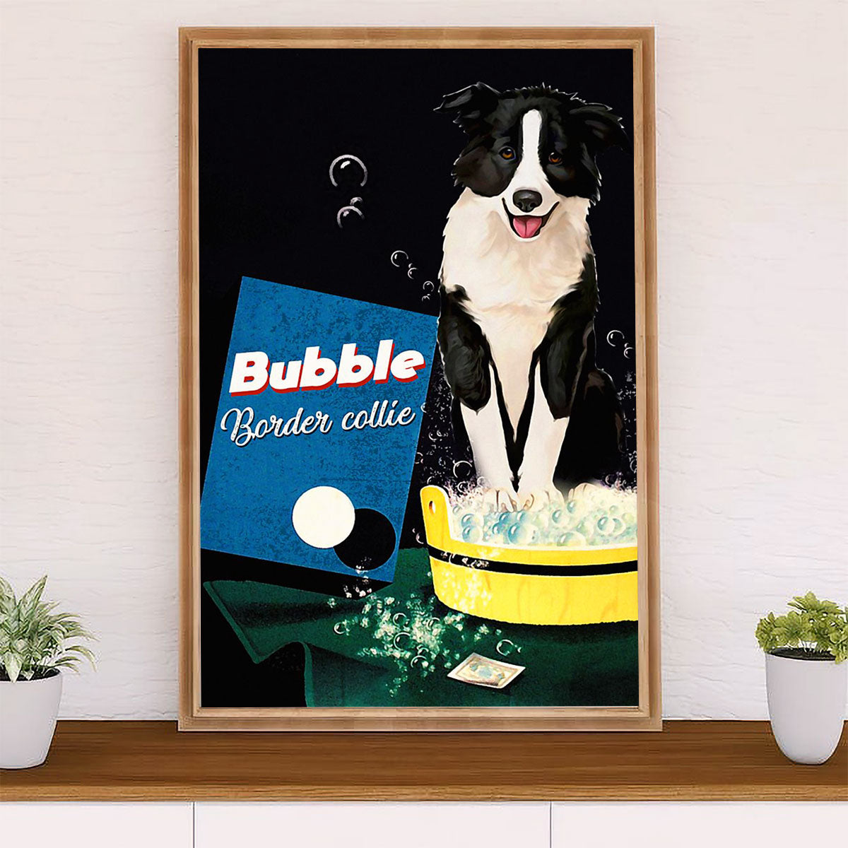 Cute Border Collie Dog Canvas Wall Art Prints | Bubble Border Collie |  Gift for Merle Collie Lover
