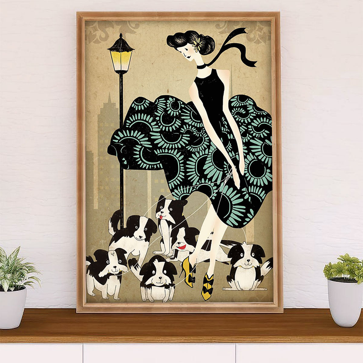 Cute Border Collie Dog Canvas Wall Art Prints | Lady & Little Collies |  Gift for Merle Collie Lover