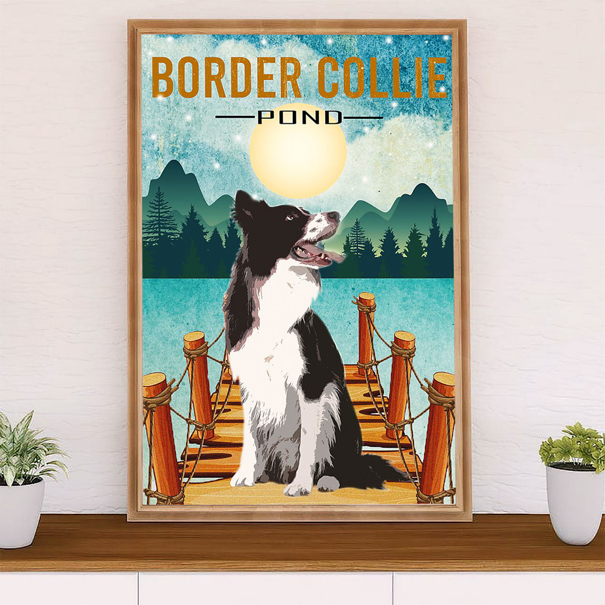Cute Border Collie Dog Canvas Wall Art Prints | Border Collie Pond |  Gift for Merle Collie Lover